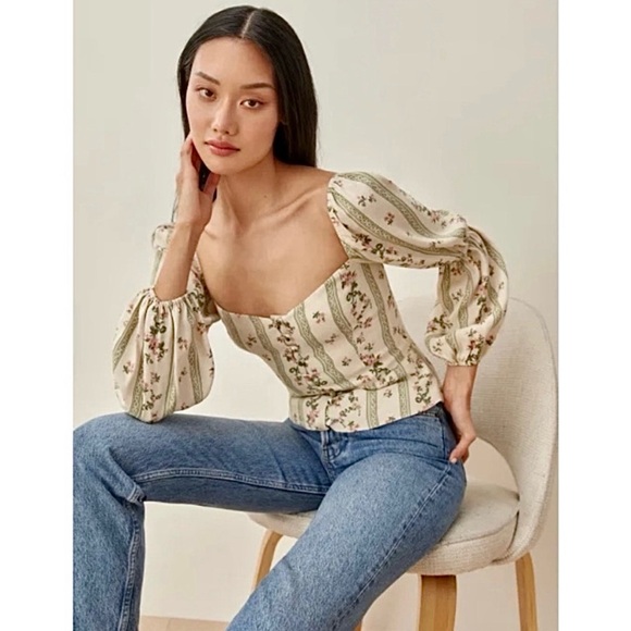 Reformation Cera Puff Sleeve Long Sleeve Top Size 4 - Picture 2 of 9